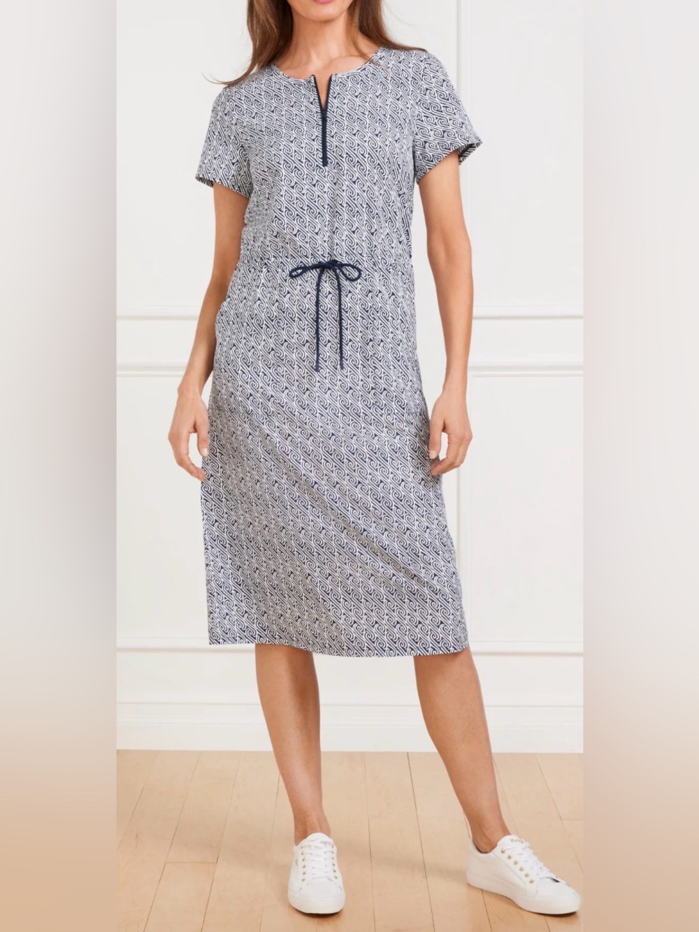 T by Talbots Lightweight Woven Stretch Drawstring Waist Dress Water Swirls 3X P